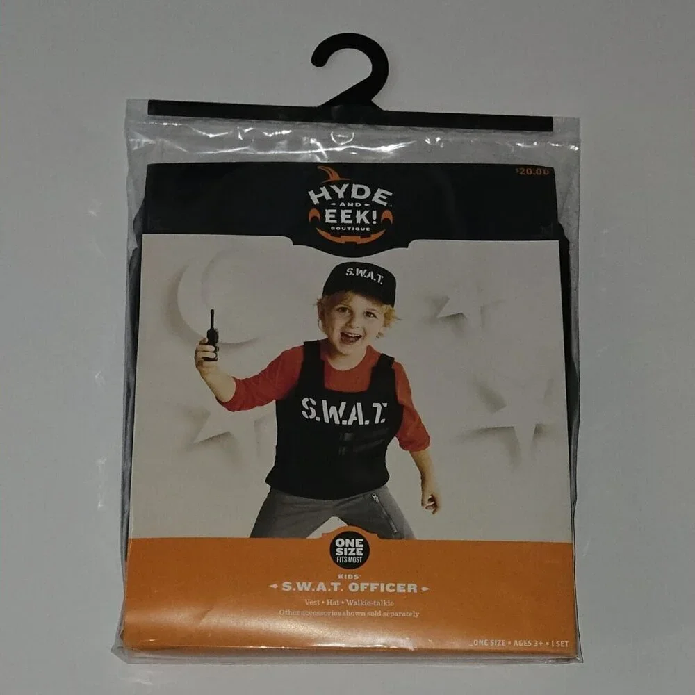 NEW SWAT Officer Halloween Costume Child Boys OSFM (Approx Small/Med) Vest Hat